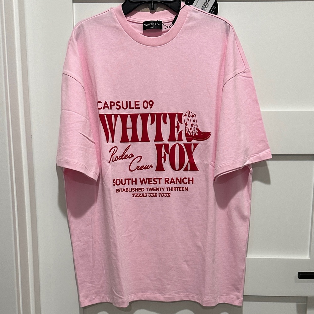 NEW White Fox Capsule 9 Rodeo Crew Oversized Tee XS, Small Pink NWT